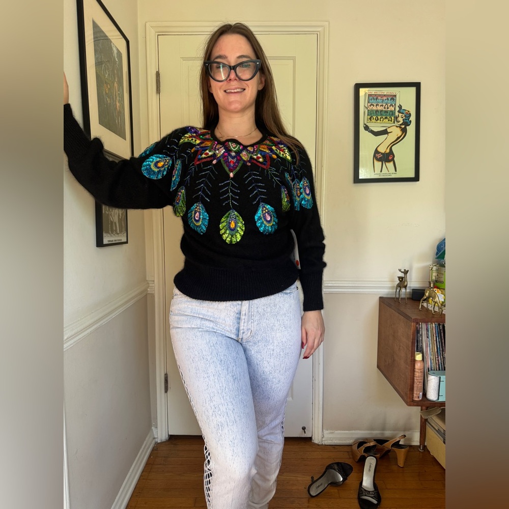 80s Vintage Angora Blend Peacock Sweater Sz M
